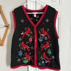 Festive Black and Red Cardinal Sweater Vest
